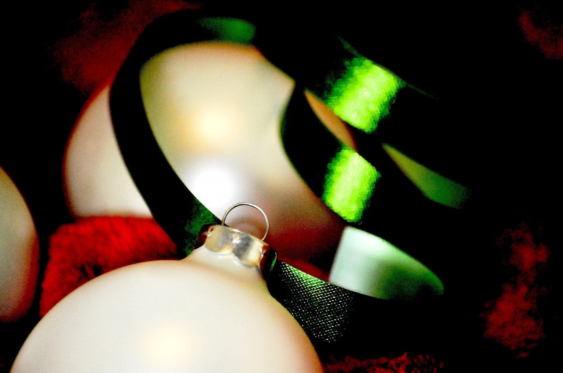 White Ornaments Green Ribbon