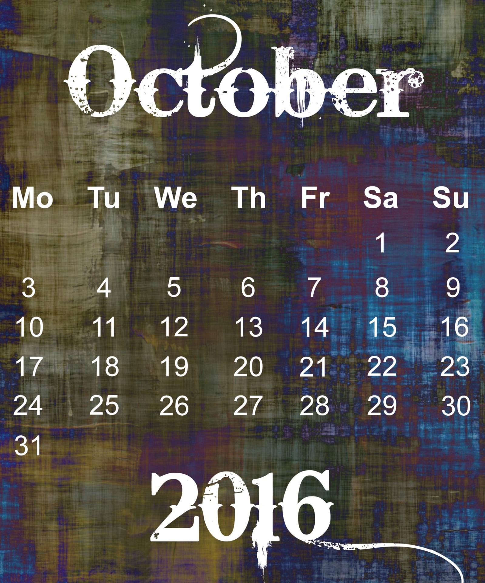 October 2016 Grunge Calendar