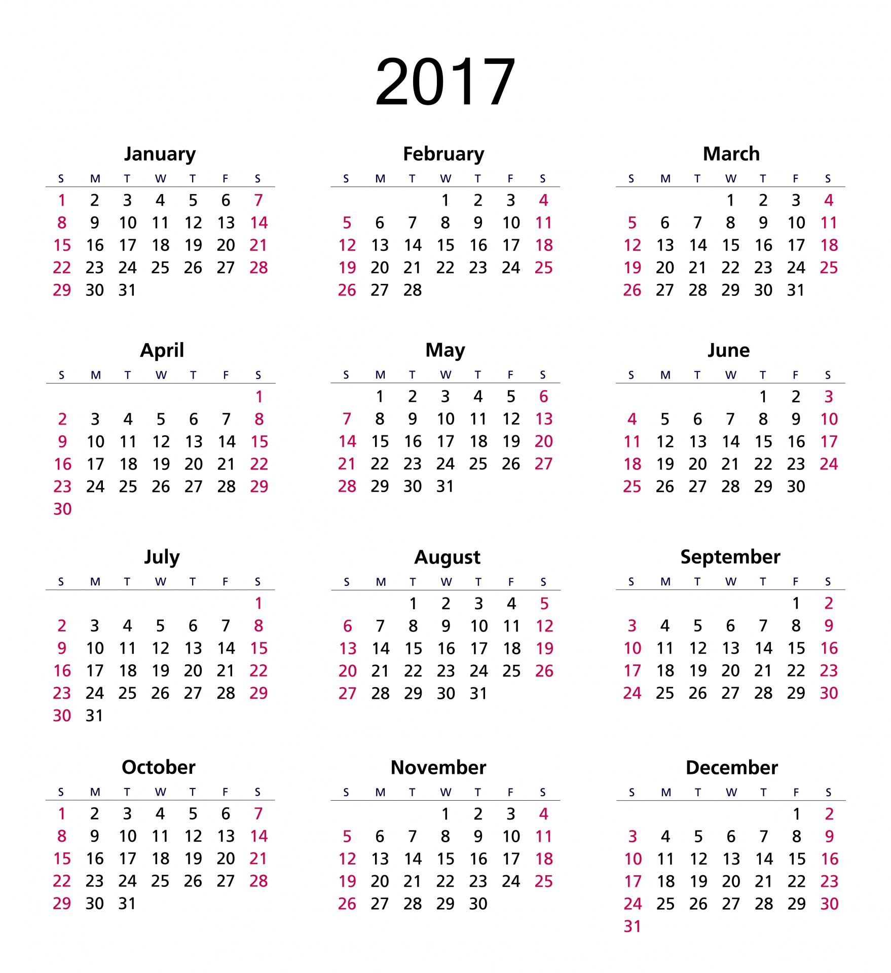 Calendar year 2017 monthly with number Royalty Free Vector