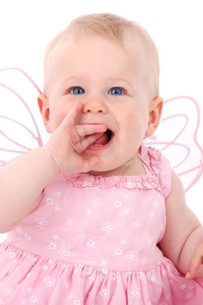 Description: excited baby girl dressed as