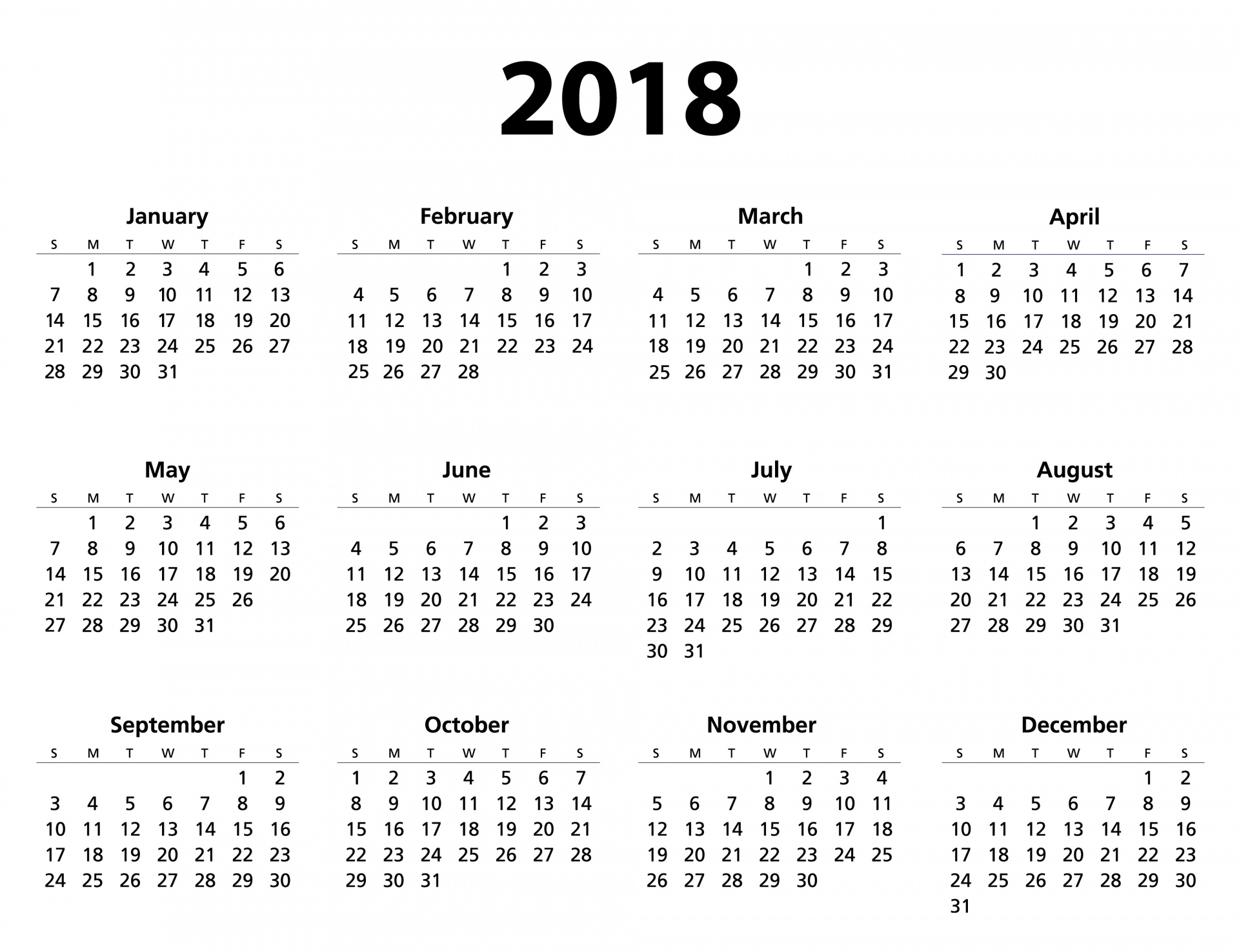 2018 Calendar Template Printable E1511790476398