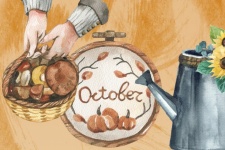 October Autumn Watercolor Art