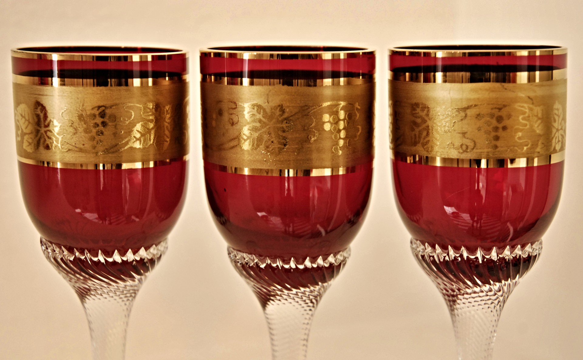 Red Glass Decorated With Gold