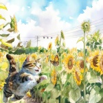 Kitten With Butterfly In Sunflowers