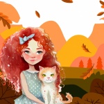 Autumn Girl With Cat