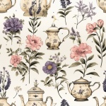 Teapots And Flowers Pattern