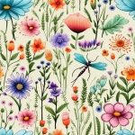 Floral Dragonfly Seamless Pattern