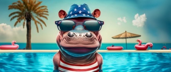 Hippopotamus, Swimming Pool, Humor