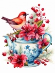 Christmas Bird Floral Teacup