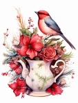 Christmas Bird Floral Teacup