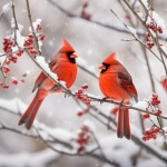 Winter Cardinals On A Berry Branch