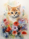 Kitten And Flowers Illustration