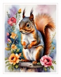 Squirrel Flowers Illustration