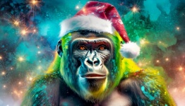 Gorilla, Christmas, Santa Hat