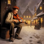 Vintage Village Boy Violinist Art