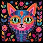 Floral Spring Doodle Art Cat Print