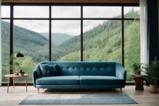 Blue Sofa Against Big Window