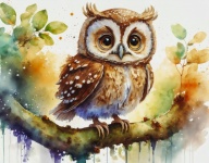 Tawny Owl Watercolor, Painting