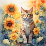 Sunflower Tabby Cat Art Print