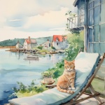 Cat At Harbor Port Art