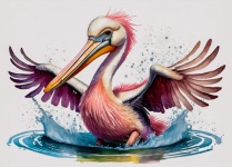 Pink Pelican, Watercolor, Painting