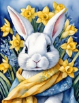White Bunny With Daffodils