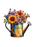 Watercolor Watering Can Flowers Clipart