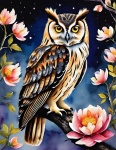 Owl Cherry Blossom Illustration