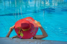 Hat, Pool, Vacation, Woman, Water