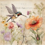 Vintage Music Hummingbird Art Print
