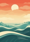 Retro Sunset Over Ocean Art Print