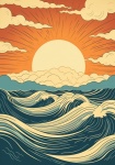Retro Sunset Over Ocean Art Print