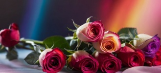 Rainbow Roses On Blurred Background