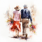 Senior Couple Walking Art
