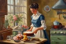 Vintage Housewife Making A Cake