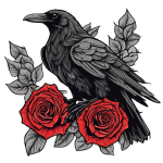 Black Raven And Red Roses