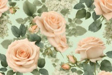 Cream Roses On Green Background
