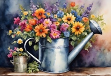 Watering Can And Flowers Illustration