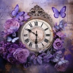 Purple Vintage Floral Clock Art