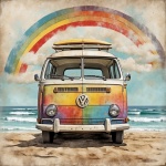 Retro Volkswagen Van At Beach