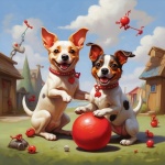 Dogs Playing With Red Balls Art