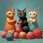 Cats And Yarn Art Print