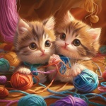 Kittens And Yarn Art Print