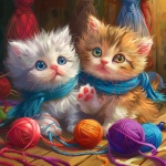 Kittens And Yarn Art Print