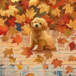 Autumn Leaves Puppy Dog Art