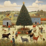 Whimsical Farm Christmas Tree Print