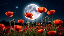 Poppies Full Moon Starry Sky