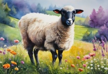 Sheep In A Flower Meadow