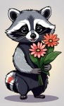 Cute Raccoon With Flowers