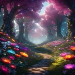 Fantasy Flowers Forest Landscape